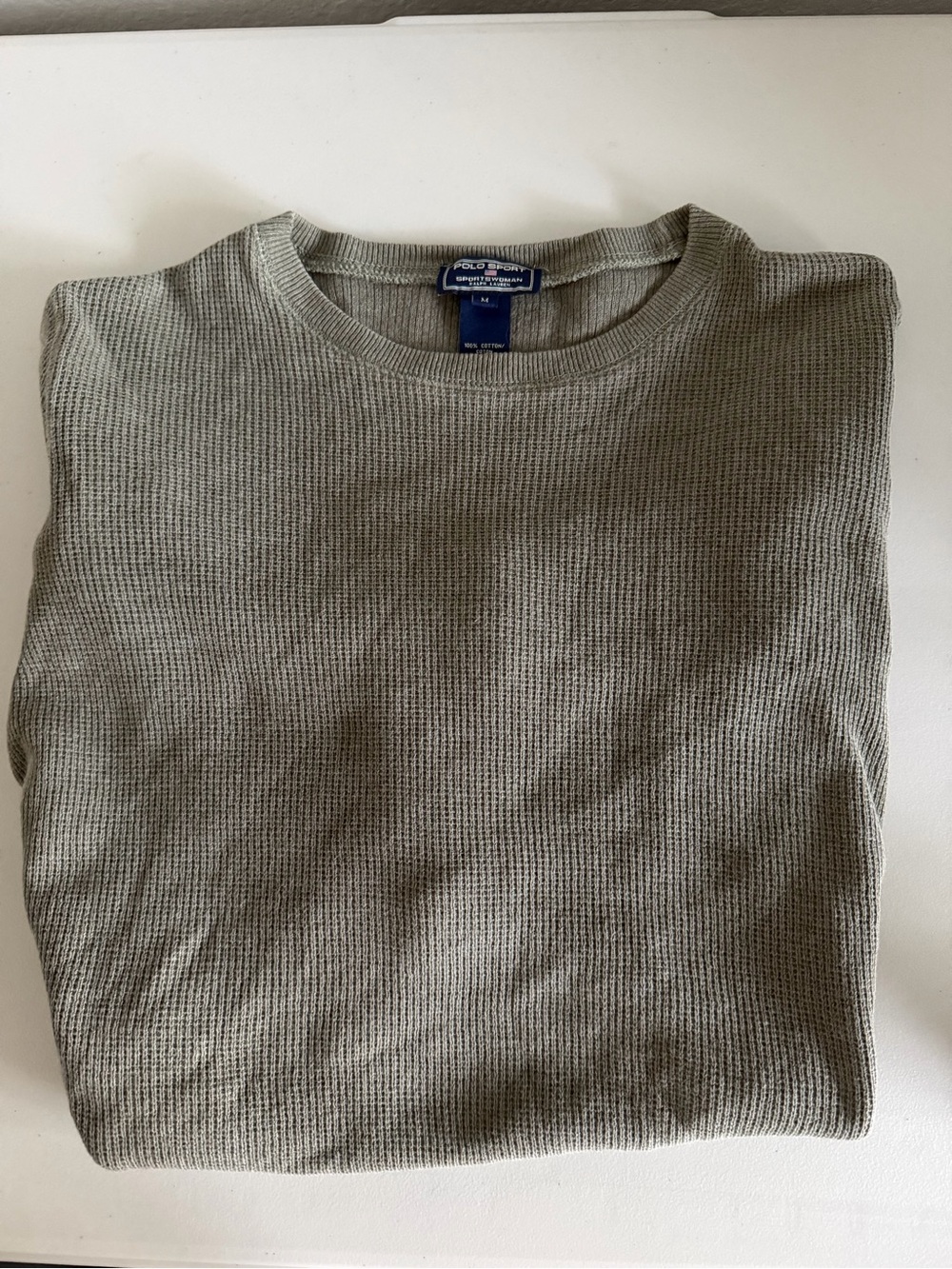 Vintage Polo Sport by Ralph Lauren Women's Grey Crewneck Waffle Knit Sweater